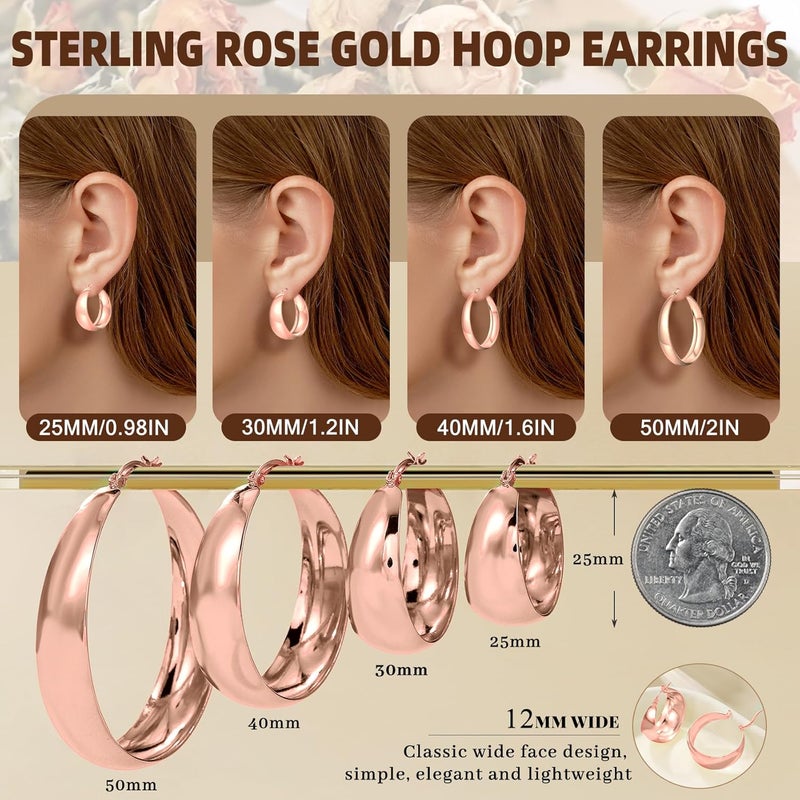 Senteria 12mm Wide Thick Hoop Earrings 925 Sterling Silver Hoop Earrings for Women Hypoallergenic 14K Real Gold Plated Hoops Large Earring Lightweight Chunky Hoops Earring for Women 25/30/40/50MM - Image 4